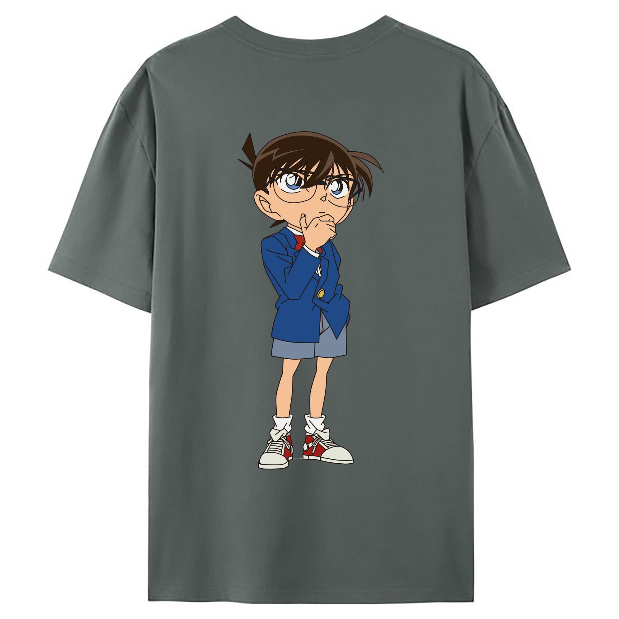 （画像用） 名探偵コナン 江戸川 コナン Detective Conan Conan Edogawa 綿100％ メンズ半袖Tシャツ（バックプリント） 通気性
